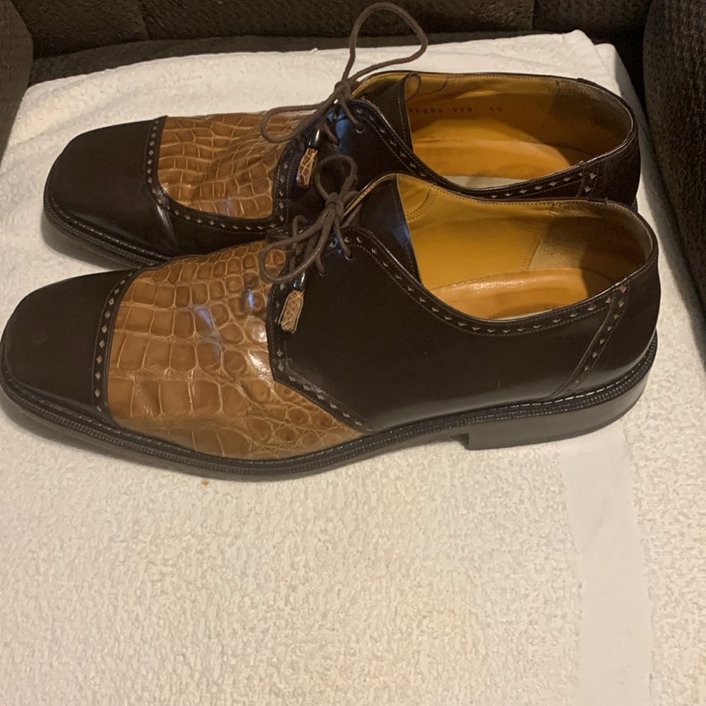Mezlan Brown/Tan leatherr and crocodile size 13 Mens shoe - Picture 2 of 3